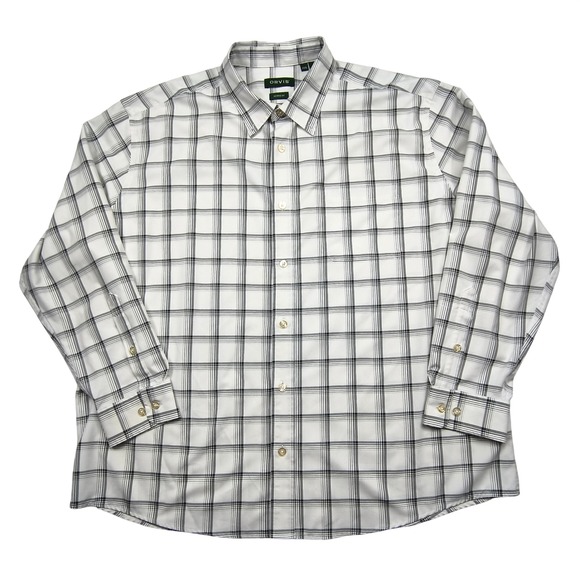 Orvis Other - Orvis Mens XXL Active Fit Plaid Long Sleeve Button Down Shirt White Black 3BC6